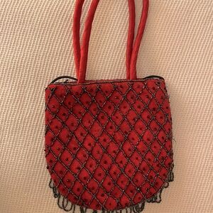 Elegant Red Beaded Handbag